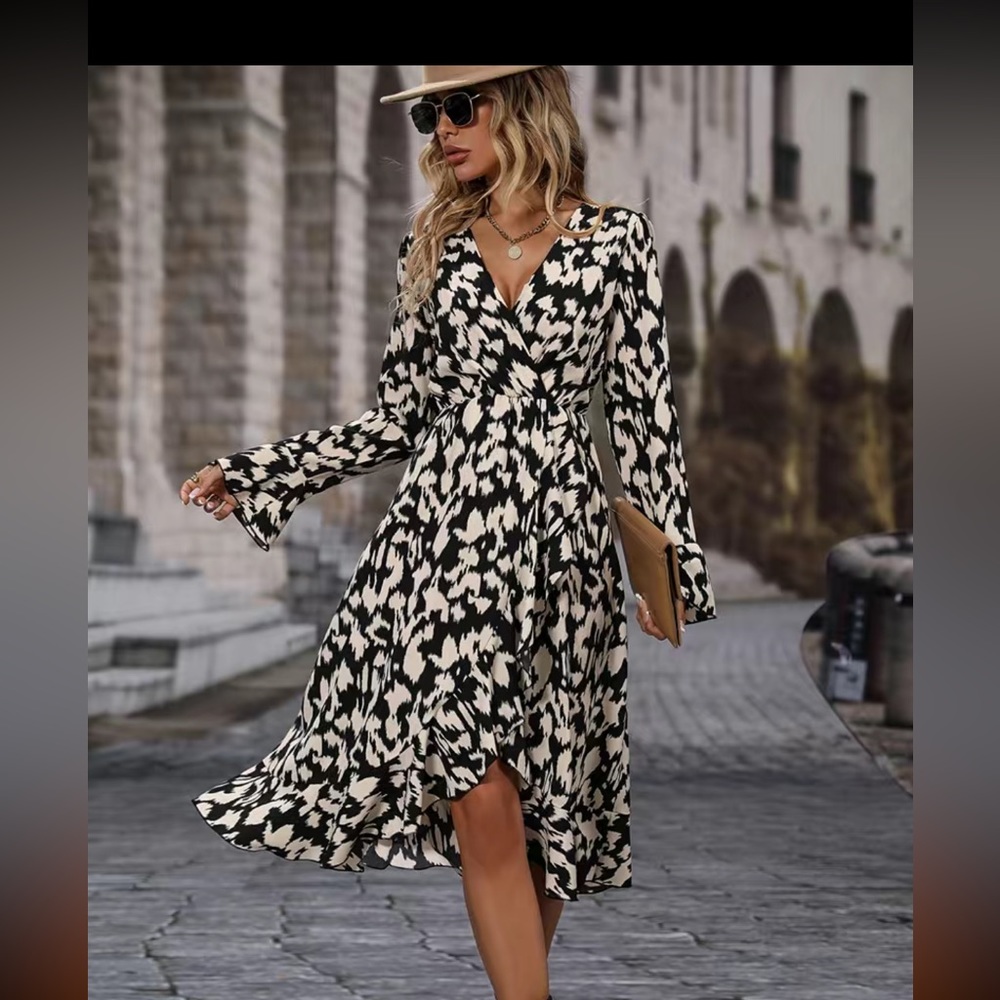 V Neck Long Sleeve Dress For Spring & Fall